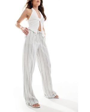 Stradivarius Linen Blend Pull On Crinkle Trousers - White