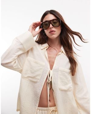Kaiia – exclusive – oversize-hemd aus baumwollmix - Natur