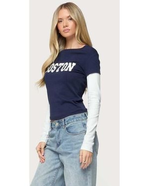 Edikted Boston Layered Long Sleeve T Shirt - Blue