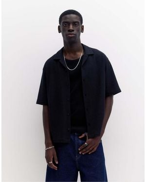 Pull&Bear Terrycloth Short Sleeve Shirt - Blue