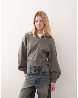 Weekday Structured Asymmetric Zip Through Hoodie - Grey