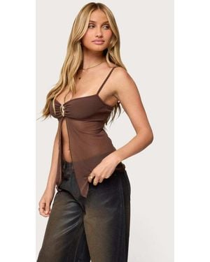 Edikted Reeve Split Front Sheer Mesh Top - Black