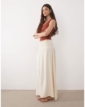 ASOS Linen Blend Shirred Waist Maxi Skirt - Natural