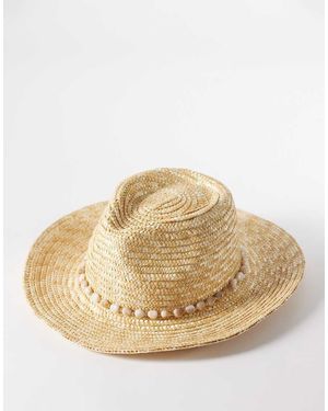 South Beach Straw Cowboy Hat With Faux Pearl Shell Trim - Natural