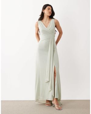 TFNC London Bridesmaid Chiffon Wrap Top Draped Maxi Dress - White