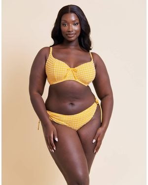 Curvy Kate Holiday Check Scooped Balcony Bikini Top - Yellow