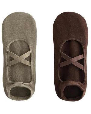 Oysho 2 Pairs Of Cotton Blend Yoga And Pilates Socks With Crossover Straps - Green