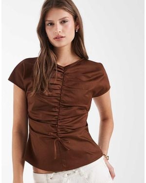 laagam Simone Short Sleeve Ruched Top - Brown