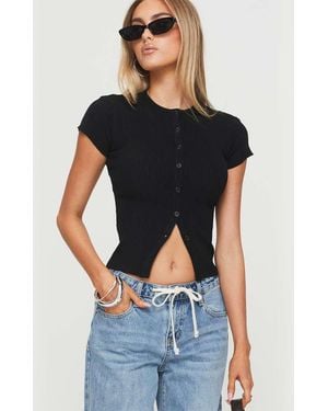 Princess Polly Suzu Fine Rib Button Through Top - Blue