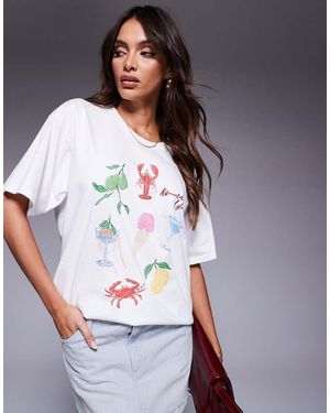 In The Style Camiseta Blanca Extragrande Con Estampado Gráfico Náutico De - Blanco