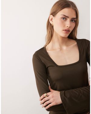 Threadbare Slinky Square Neck Long Sleeve Top - Black