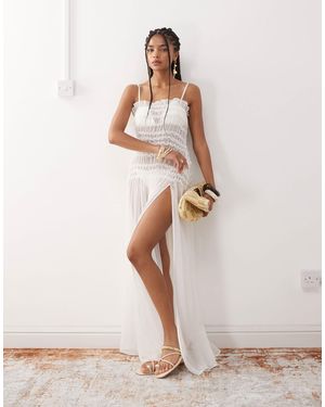Miss Selfridge Beach Sheer Shirred Maxi Dress - Natural