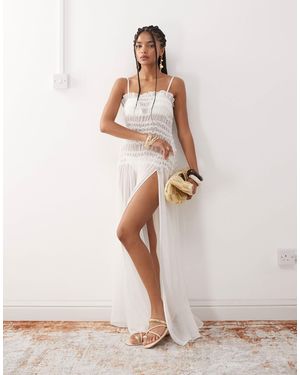 Miss Selfridge Beach Sheer Shirred Maxi Dress - Natural