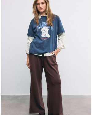 Stradivarius Short Sleeve T-shirt With Graphic And Appliqué - Blue