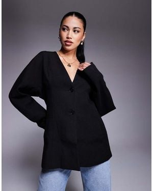 ASOS Tailored Linen Look Textured Nipped Waist Blazer - Black