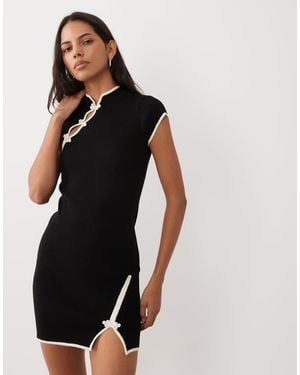 ASOS Vestido Mini De Punto Con Cuello Mao Y Ribetes En Contraste En - Negro