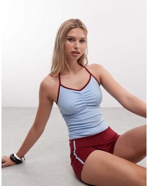 Collusion Ruched Front Halter Cami Co-ord - Red
