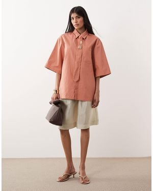 Sister Jane Unisex Ochre Short Sleeve Boxy Shirt With Tie Pins - Orange