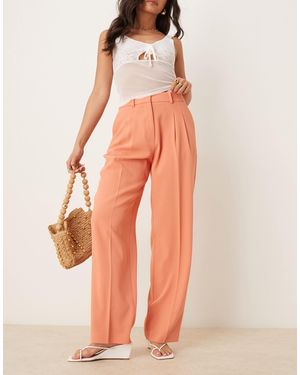 ASOS Tailored Straight Leg Pants With Pleat Detail - Orange