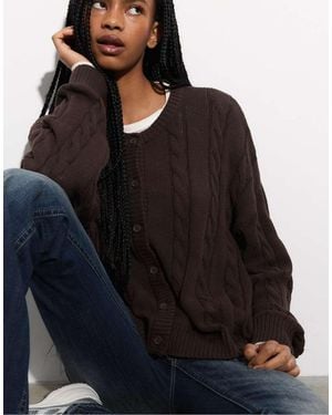 Stradivarius Buttoned Cable-knit Cardigan - Black