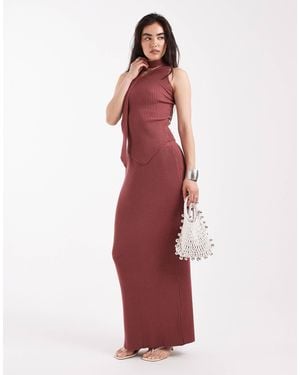 4th & Reckless – gerippter maxi-strickrock - Rot