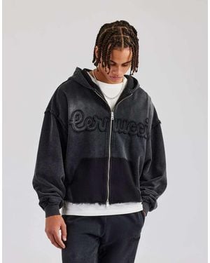 CERNUCCI Washed Applique Zip Through Hoodie - Blue