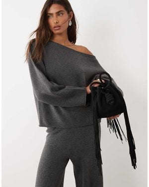 ASOS Vestido Holgado Con Hombro Caído De Mezcla De Lana - Negro