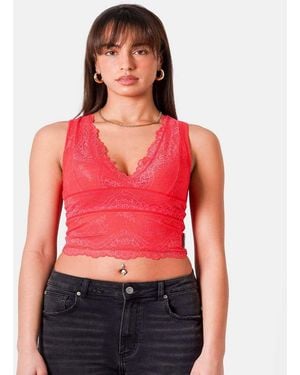 Sixth June Kanten Mouwloze Top Met Textuur - Rood