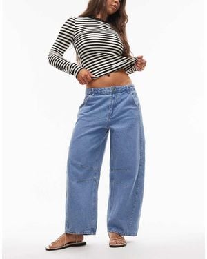 TOPSHOP Mid Rise Side Panel Barrel Jean - Blue
