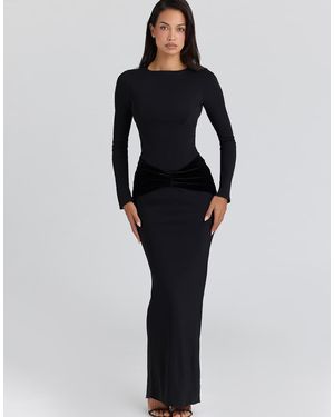 House Of Cb Athena Long Sleeve Crepe Jersey Maxi Dress - Black