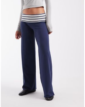 Hollister Pantalones De Pernera Ancha De Punto Reversible Con Cintura Plegable A Rayas Marino - Azul