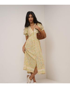 Nobody's Child Floral Saffy Midi Tea Dress - Natural