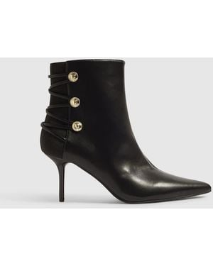 River Island Faux Leather Lion Button Tie Up Boots - Black