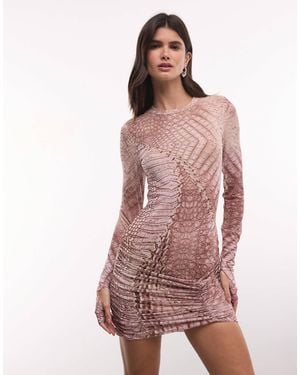 AFRM Mirza Mesh Round Neck Ruched Detail Bodycon Mini Dress - Multicolor