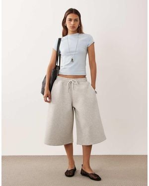 ASOS Elasticated Wide Leg Bermuda Shorts - Natural