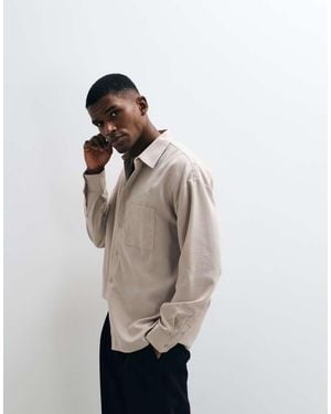 New Look Camicia Oversize A Maniche Lunghe Effetto Lino Color Pietra - Neutro