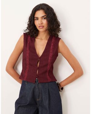 ASOS Ripple Pleat Lace Trim Waistcoat - Red