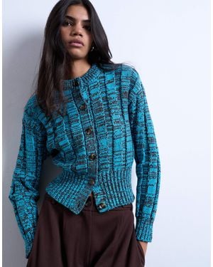 TOPSHOP Knitted Chunky Cinch Waist Twist Cardigan - Blue
