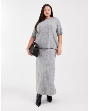 Vero Moda Rib Knit Midi Skirt - Grey