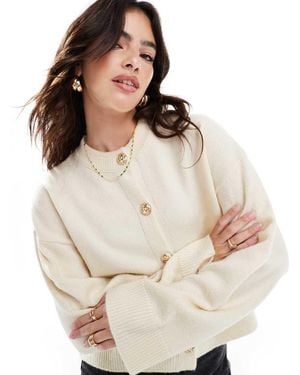 ASOS Crew Neck Cardigan With Gold Button Detail - Natural