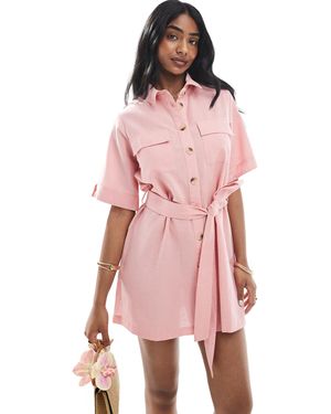 Wednesday's Girl Button Through Mini Shirt Dress - Pink
