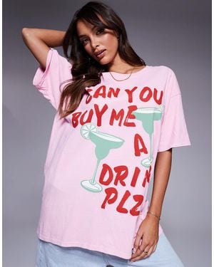 In The Style Margarita Print Slogan Oversized T-Shirt - Blue
