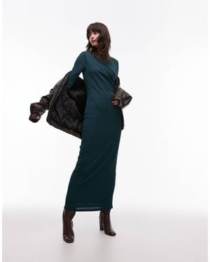 TOPSHOP Twist Long Sleeve Midaxi Dress - Green