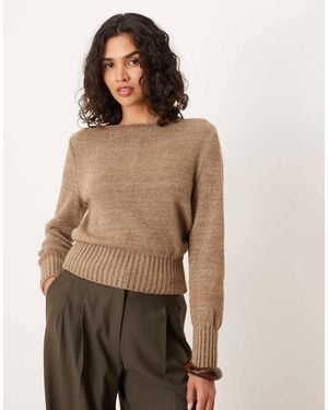 ASOS Knitted Slash Neck Waisted Jumper - Natural