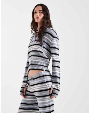 Collusion Gestreepte Gebreide Hoodie Met Ritssluiting - Wit