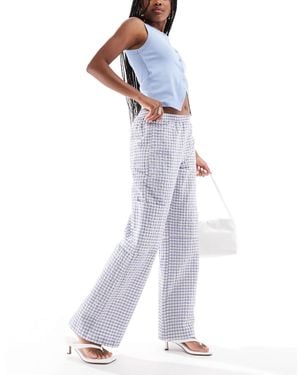 Pull&Bear Pocket Detail Gingham Wide Leg Trouser - White