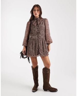 Wednesday's Girl Leopard Print Floaty Mini Dress - Brown