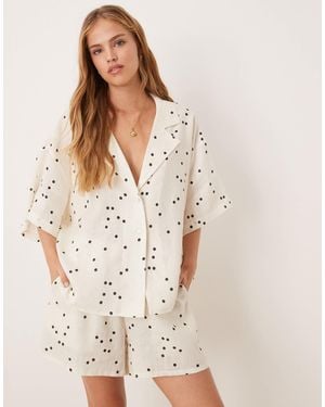 Vrg Grl Anke Polka Dot Linen Shirt Co-ord - Natural