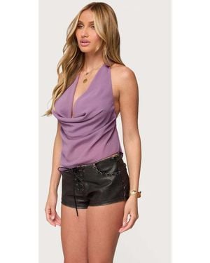 Edikted Asymmetric Backless Chiffon Halter Top - Purple