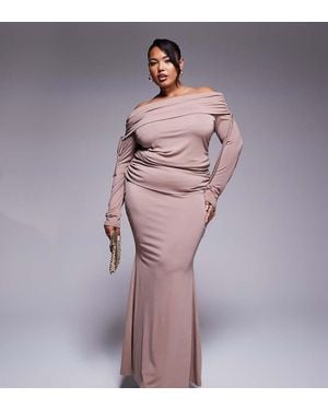 ASOS Asos Design Curve Fold Over Waist Fishtail Maxi Skirt With Side Ruching - Purple